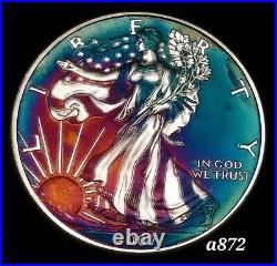 Silver American Eagle Coin Colorful Rainbow Toning #a872