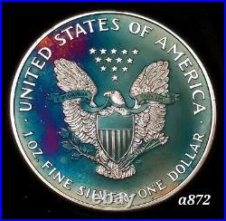 Silver American Eagle Coin Colorful Rainbow Toning #a872
