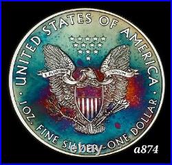 Silver American Eagle Coin Colorful Rainbow Toning #a874