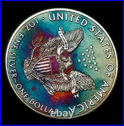 Silver American Eagle Coin Colorful Rainbow Toning #a874