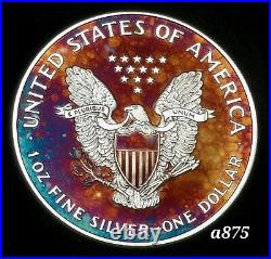Silver American Eagle Coin Colorful Rainbow Toning #a875