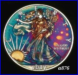 Silver American Eagle Coin Colorful Rainbow Toning #a876