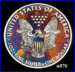 Silver American Eagle Coin Colorful Rainbow Toning #a876