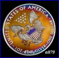 Silver American Eagle Coin Colorful Rainbow Toning #a879