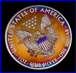 Silver American Eagle Coin Colorful Rainbow Toning #a879