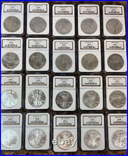 Silver Dollar Eagle Coin Set Graded NGC MS-69 Years 1986-2005 20 Coins