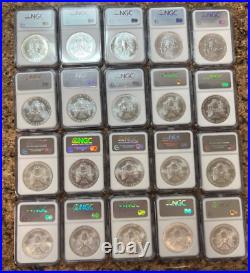 Silver Dollar Eagle Coin Set Graded NGC MS-69 Years 1986-2005 20 Coins