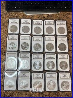 Silver Dollar Eagle Coin Set Graded NGC MS-69 Years 1986-2005 20 Coins