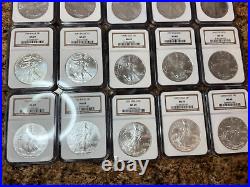 Silver Dollar Eagle Coin Set Graded NGC MS-69 Years 1986-2005 20 Coins