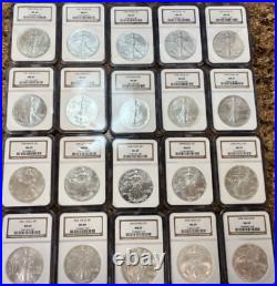 Silver Dollar Eagle Coin Set Graded NGC MS-69 Years 1986-2005 20 Coins