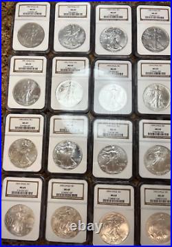 Silver Dollar Eagle Coin Set Graded NGC MS-69 Years 1986-2005 20 Coins