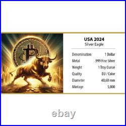 Silver Eagle Bull Silver Coin 2024 USA 1oz ST in Color Silver Eagle Bull Silver Coin 2024 USA 1oz ST in Color