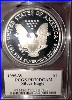 Silver Eagle DATE RUN PF70 DCAM 1986-2019 with the 1995 W MERCANTI FLAG LABEL
