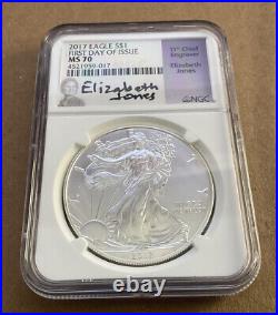 Silver Eagle MS 70 First Day issue, 2017 Elizabeth Jones signed