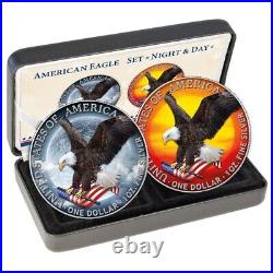 Silver Eagle Night & Day Set 2023 Silver Coins USA 2x1oz ST in Color