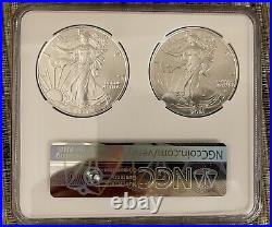 Silver Eagle USA 2021 Type 1 & Type 2 Silver Coins 1 oz NGC MS70