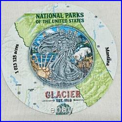 Silver Eagle US National Park Colored Silver Coin Glacier National Park Can & CO