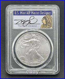 Silver eagle dollar 2011 $1 Graded 999 Type-1 25th An PCGS MS70 Signed Edition