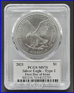 Silver eagle dollar 2021 $1 Graded First Day of Issue Type-2 PCGS MS70 Silver eagle dollar 2021 $1 Graded First Day of Issue Type-2 PCGS MS70