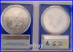 T1/p and T2/w 1oz silver eagles both PCGS MS70 best examples of this bu coin