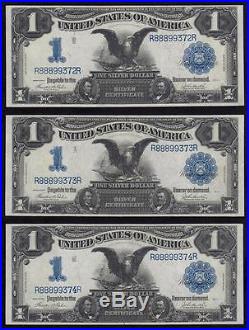 THREE CONSECUTIVE ONE DOLLAR BLACK EAGLE 1899 $1 Silver Certificate FR 233 2905C