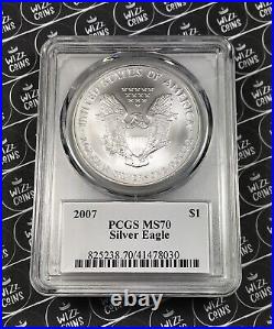 UK SELLER 2007 $1 1ozSilver Eagle Type-1 PCGS MS70 Graded Silver Bullion Coin