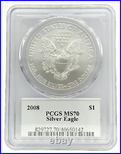 UK SELLER 2008 $1 1oz Silver Eagle Type-1 PCGS MS70 Graded Silver Bullion Coin