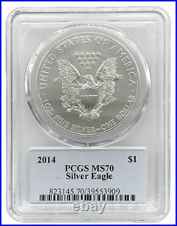 UK SELLER 2014 $1 1oz Silver Eagle Type-1 PCGS MS70 Graded Silver Bullion Coin