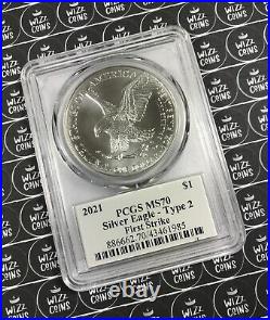 UK SELLER 2021 $1 1oz Silver Eagle Dollar Type-2 FS PCGS MS70 Graded Silver Coin