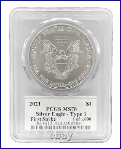 UK SELLER 2021 $1 1oz Silver Eagle Type-1 PCGS MS70 Graded Silver Bullion Coin
