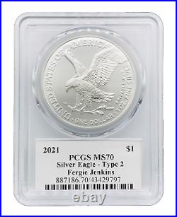 UK SELLER 2021 $1 1oz Silver Eagle Type-2 PCGS MS70 Graded Silver Bullion Coin