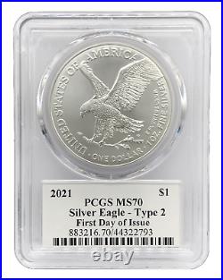 UK SELLER 2021 $1 Silver Eagle Dollar 1oz Type-2 FDOI PCGS MS70 Graded Coin USA