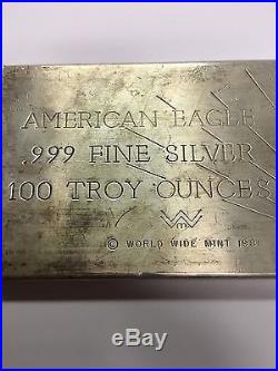 ULTRA RARE 100 Troy Ounce American Eagle Silver Bar World Wide Mint 1981-1982