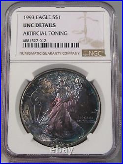 UNC TONED 1993 Silver American Eagle NGC UNC Details Artificial Toning. #16