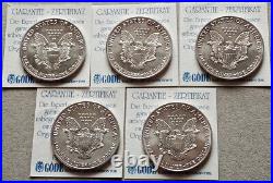 USA Silver Coins 5x One Dollar 1990 Silver Eagle Liberty 1 oz each