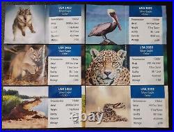 USA United States Silver Eagle Dollar 2022 Colorized American Wildlife Full Set