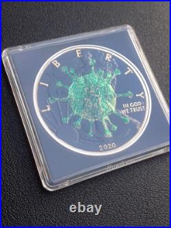 WORLD UNDER CORONAVIRUS Covid 19 Biohazard 1 Oz Silver Eagle Coin 1$ USA 2020 WORLD UNDER CORONAVIRUS Covid 19 Biohazard 1 Oz Silver Eagle Coin 1$ USA 2020