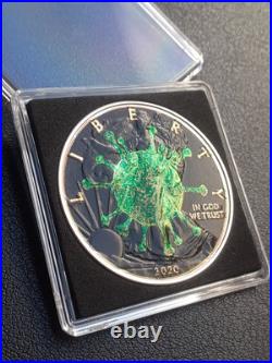 WORLD UNDER CORONAVIRUS Covid 19 Biohazard 1 Oz Silver Eagle Coin 1$ USA 2020 WORLD UNDER CORONAVIRUS Covid 19 Biohazard 1 Oz Silver Eagle Coin 1$ USA 2020