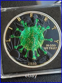 WORLD UNDER CORONAVIRUS Covid 19 Biohazard 1 Oz Silver Eagle Coin 1$ USA 2020 WORLD UNDER CORONAVIRUS Covid 19 Biohazard 1 Oz Silver Eagle Coin 1$ USA 2020